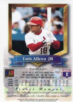 1994 Finest - Refractors #40 Luis Alicea Back