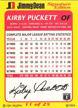 1991 Jimmy Dean Signature Edition #11 Kirby Puckett Back