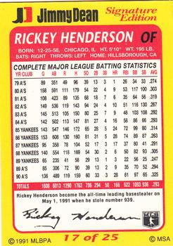 1991 Jimmy Dean Signature Edition #17 Rickey Henderson Back