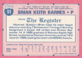 1991 Topps Major League Debut 1990 #11 Brian Barnes Back