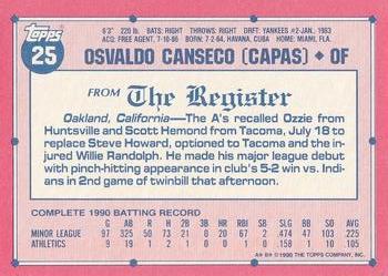 1991 Topps Major League Debut 1990 #25 Ozzie Canseco Back