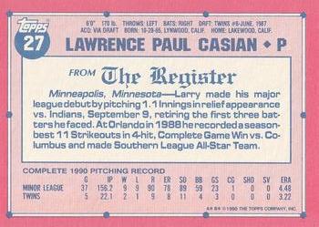 1991 Topps Major League Debut 1990 #27 Larry Casian Back