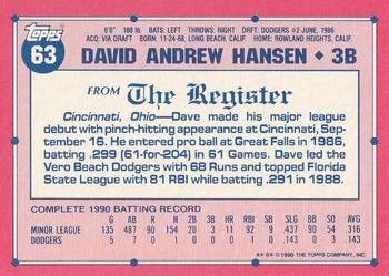 1991 Topps Major League Debut 1990 #63 Dave Hansen Back