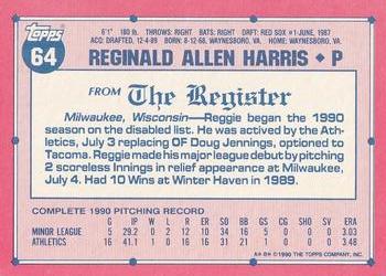 1991 Topps Major League Debut 1990 #64 Reggie Harris Back