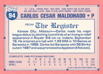 1991 Topps Major League Debut 1990 #94 Carlos Maldonado Back