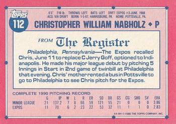 1991 Topps Major League Debut 1990 #112 Chris Nabholz Back
