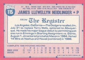 1991 Topps Major League Debut 1990 #115 Jim Neidlinger Back