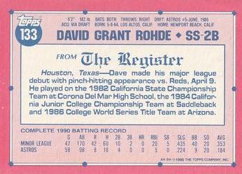 1991 Topps Major League Debut 1990 #133 Dave Rohde Back