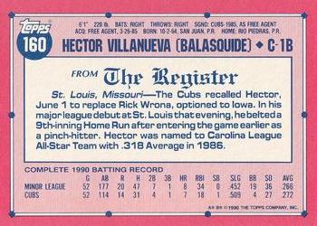 1991 Topps Major League Debut 1990 #160 Hector Villanueva Back
