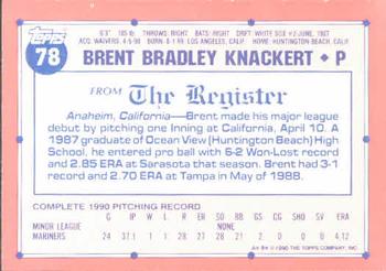1991 Topps Major League Debut 1990 #78 Brent Knackert Back