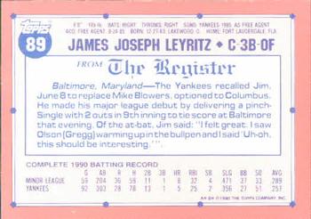 1991 Topps Major League Debut 1990 #89 Jim Leyritz Back