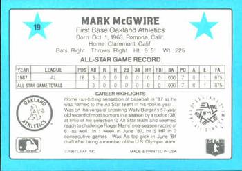 1988 Donruss All-Stars #19 Mark McGwire Back