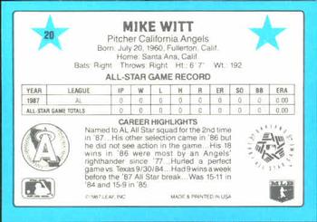 1988 Donruss All-Stars #20 Mike Witt Back