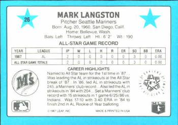1988 Donruss All-Stars #26 Mark Langston Back