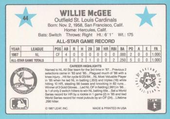 1988 Donruss All-Stars #44 Willie McGee Back