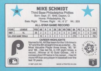 1988 Donruss All-Stars #39 Mike Schmidt Back