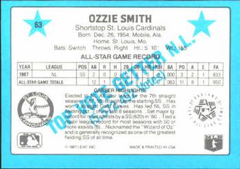 1988 Donruss All-Stars #63 Ozzie Smith Back
