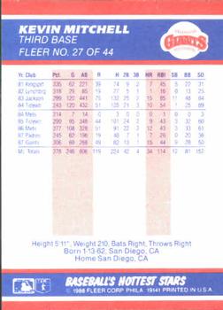 1988 Fleer Baseball's Hottest Stars #27 Kevin Mitchell Back