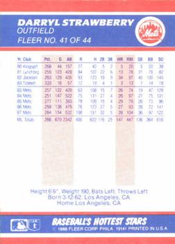 1988 Fleer Baseball's Hottest Stars #41 Darryl Strawberry Back