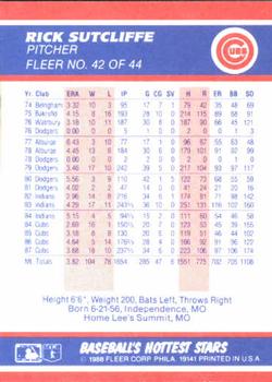 1988 Fleer Baseball's Hottest Stars #42 Rick Sutcliffe Back