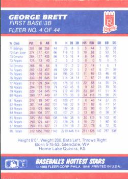 1988 Fleer Baseball's Hottest Stars #4 George Brett Back