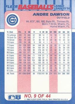 1988 Fleer Baseball's League Leaders #9 Andre Dawson Back