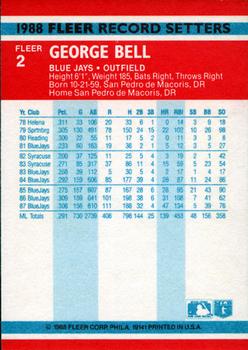 1988 Fleer Record Setters #2 George Bell Back