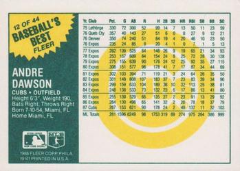 1988 Fleer Baseball's Best Sluggers vs. Pitchers #12 Andre Dawson Back