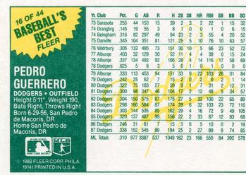 1988 Fleer Baseball's Best Sluggers vs. Pitchers #16 Pedro Guerrero Back