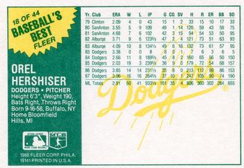 1988 Fleer Baseball's Best Sluggers vs. Pitchers #18 Orel Hershiser Back