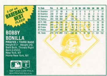 1988 Fleer Baseball's Best Sluggers vs. Pitchers #3 Bobby Bonilla Back