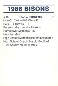 1986 David Lipscomb Bisons #NNO Ritchie Pickens Back