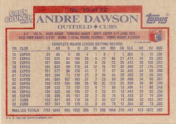 1989 Topps Cap'n Crunch #10 Andre Dawson Back