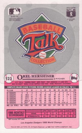 1989 Topps/LJN Baseball Talk #123 Orel Hershiser Back