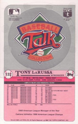1989 Topps/LJN Baseball Talk #132 Tony LaRussa Back