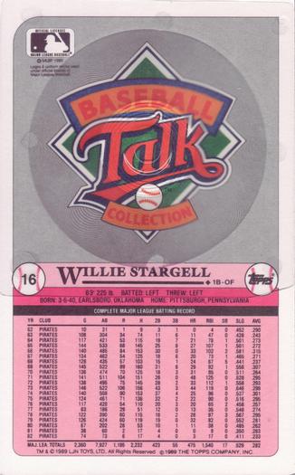 1989 Topps/LJN Baseball Talk #16 Willie Stargell Back