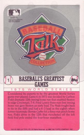1989 Topps/LJN Baseball Talk #1 1975 World Series Game 6 Back