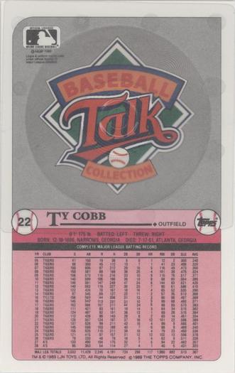1989 Topps/LJN Baseball Talk #22 Ty Cobb Back