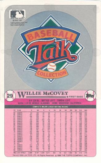 1989 Topps/LJN Baseball Talk #29 Willie McCovey Back
