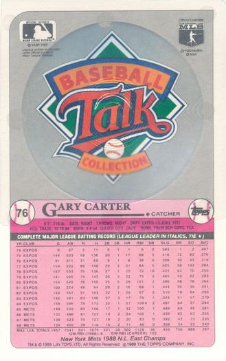 1989 Topps/LJN Baseball Talk #76 Gary Carter Back