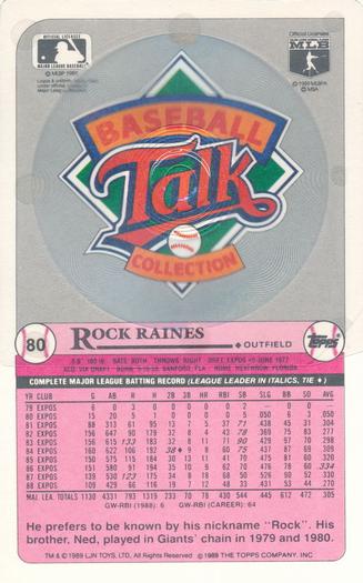 1989 Topps/LJN Baseball Talk #80 Rock Raines Back