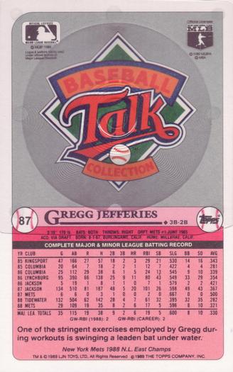 1989 Topps/LJN Baseball Talk #87 Gregg Jefferies Back