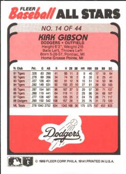 1989 Fleer Baseball All-Stars #14 Kirk Gibson  Back