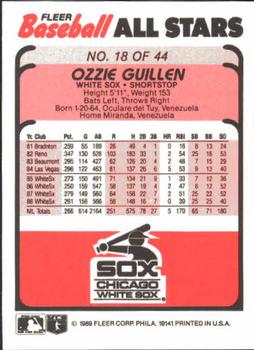 1989 Fleer Baseball All-Stars #18 Ozzie Guillen  Back