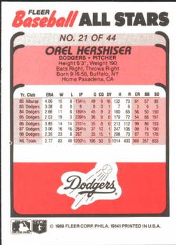 1989 Fleer Baseball All-Stars #21 Orel Hershiser  Back