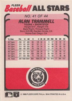 1989 Fleer Baseball All-Stars #41 Alan Trammell Back