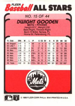 1989 Fleer Baseball All-Stars #15 Dwight Gooden  Back