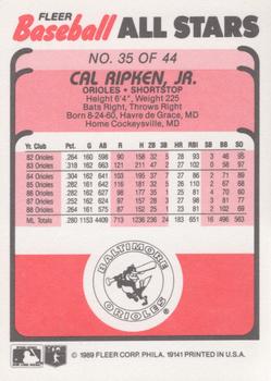 1989 Fleer Baseball All-Stars #35 Cal Ripken, Jr. Back