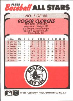 1989 Fleer Baseball All-Stars #7 Roger Clemens  Back