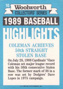 1990 Topps Woolworth Baseball Highlights #10 Vince Coleman Back